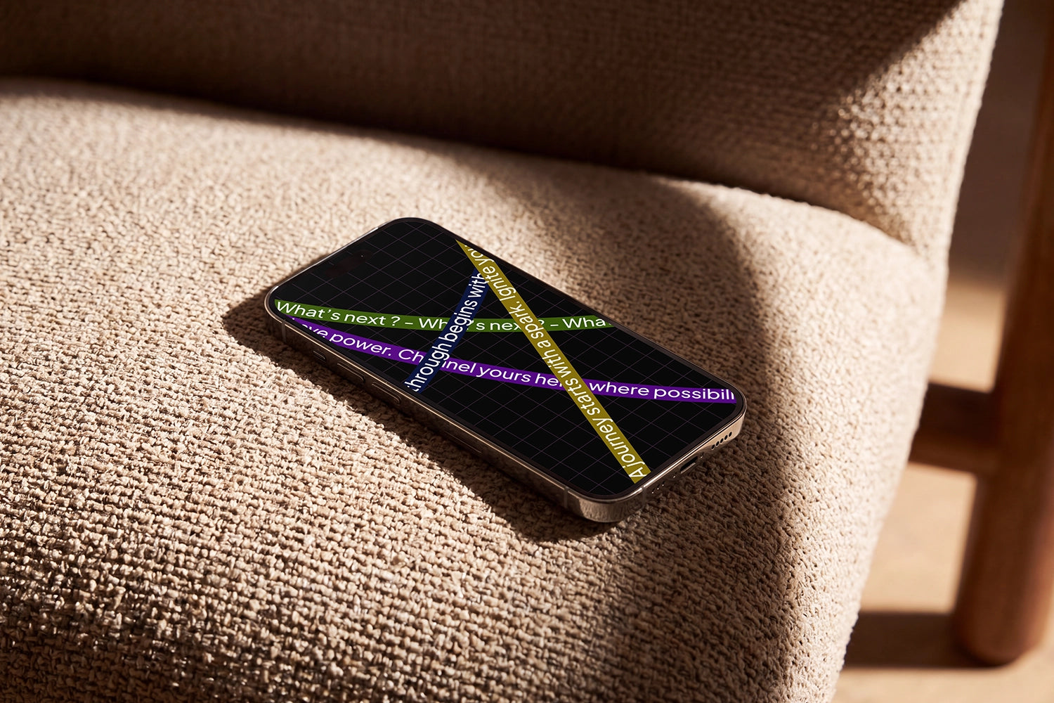 iPhone screen mockup PSD with warm natural lighting and shadows