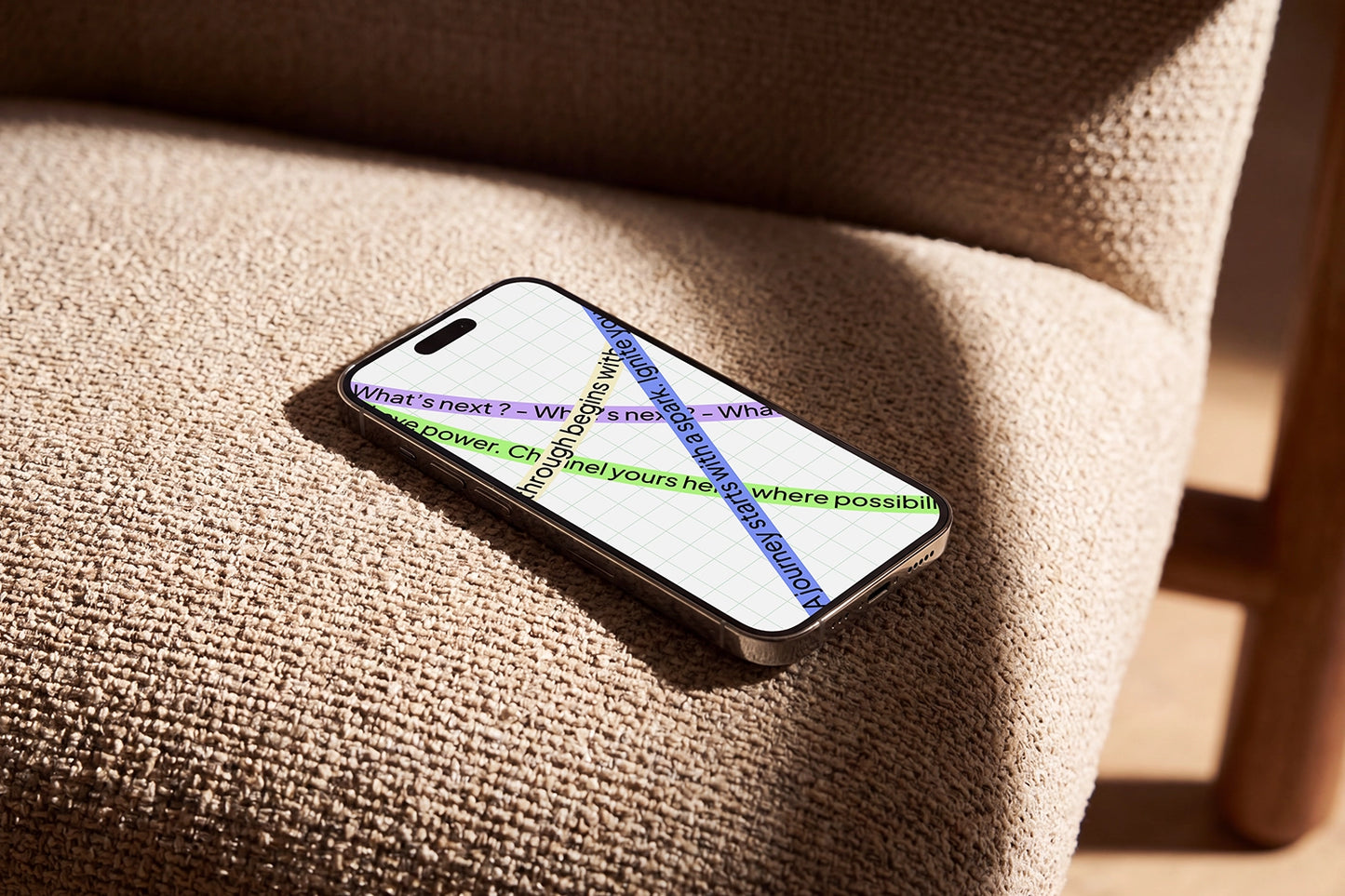 Modern mobile UI mockup with realistic textured upholstery background
