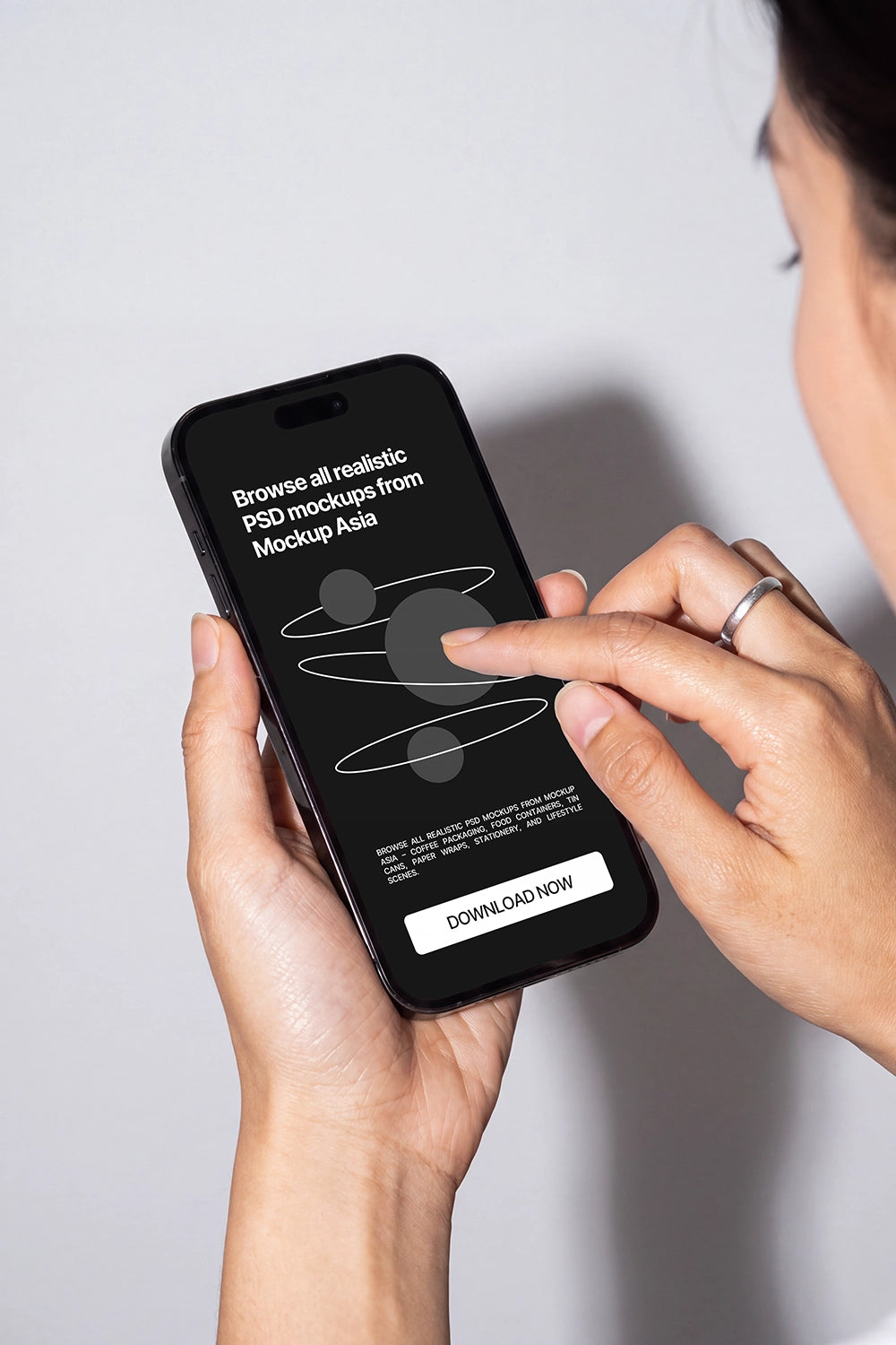 Smartphone PSD mockup showing natural mobile app interaction