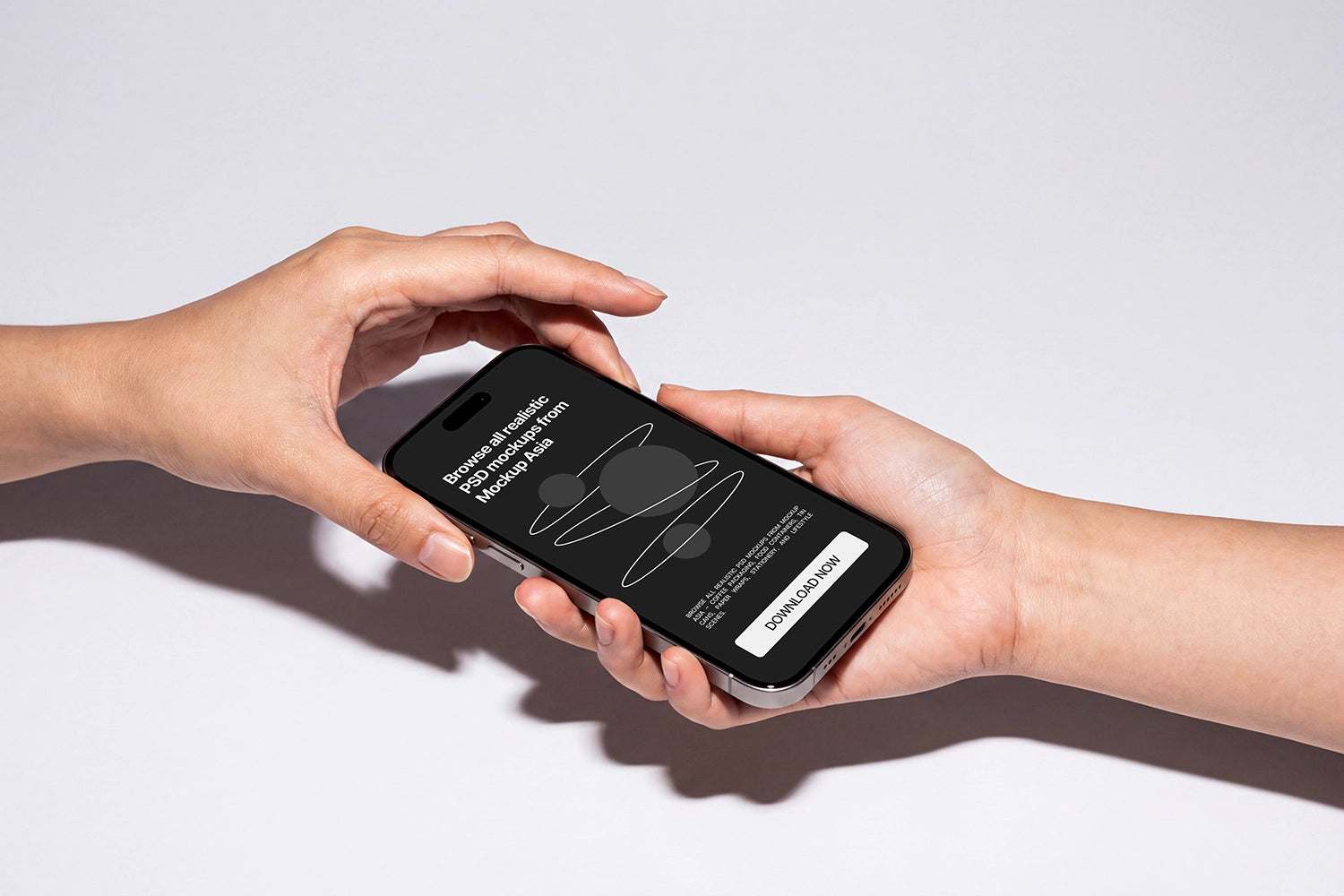 Hand holding iPhone PSD mockup with editable screen design