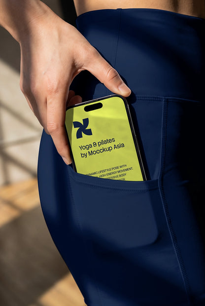 Active lifestyle smartphone PSD mockup for wellness and pilates app presentation