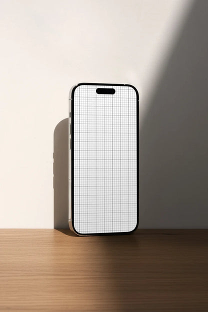 iphone screen mockup with minimal design and soft shadow, modern UI presentation