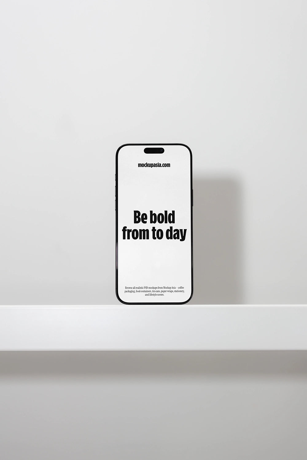 iphone mockup standing on shelf with minimal background, clean app presentation scene