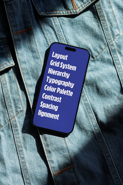 smartphone mockup on jeans fabric with natural light, modern and creative UI display