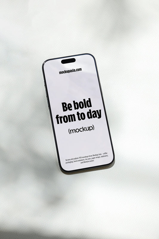 iphone mockup on soft fabric background with light shadow, minimal app presentation scene