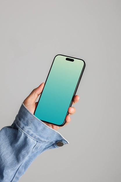 iphone screen mockup held by hand with jeans sleeve, clean and stylish presentation