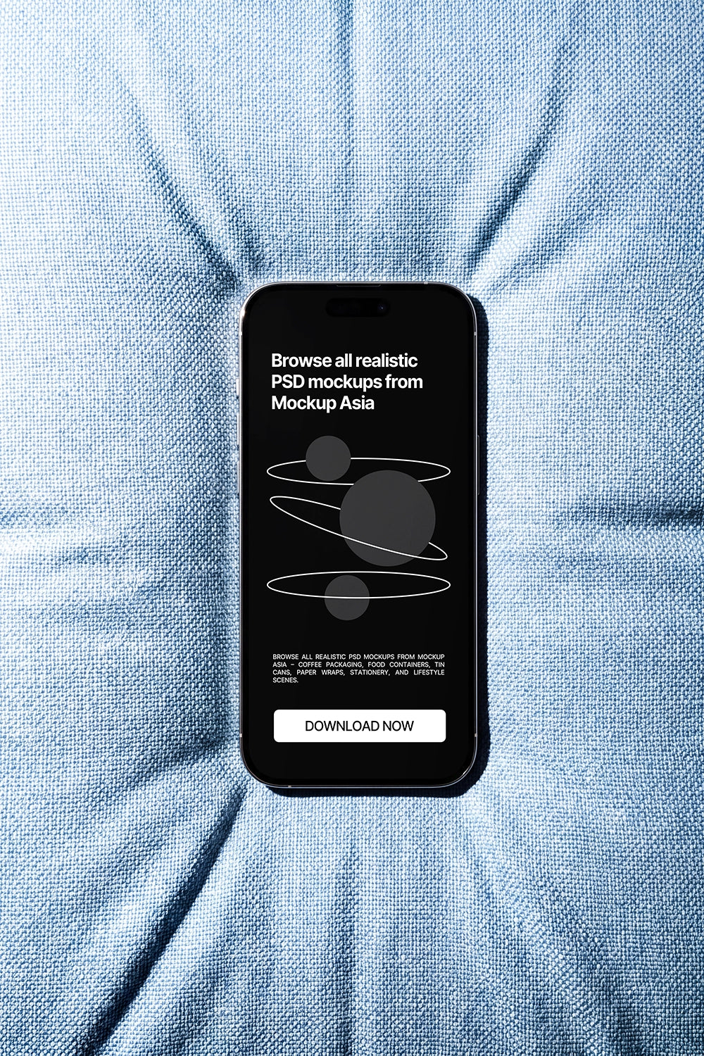 Realistic iPhone screen mockup with detailed textile background