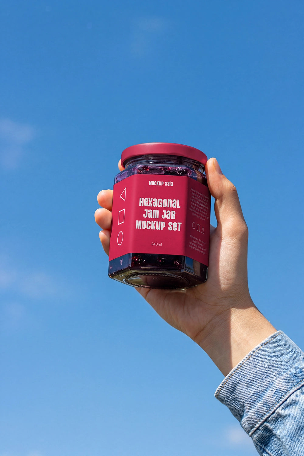 Honey and jam packaging mockup featuring hexagonal glass container