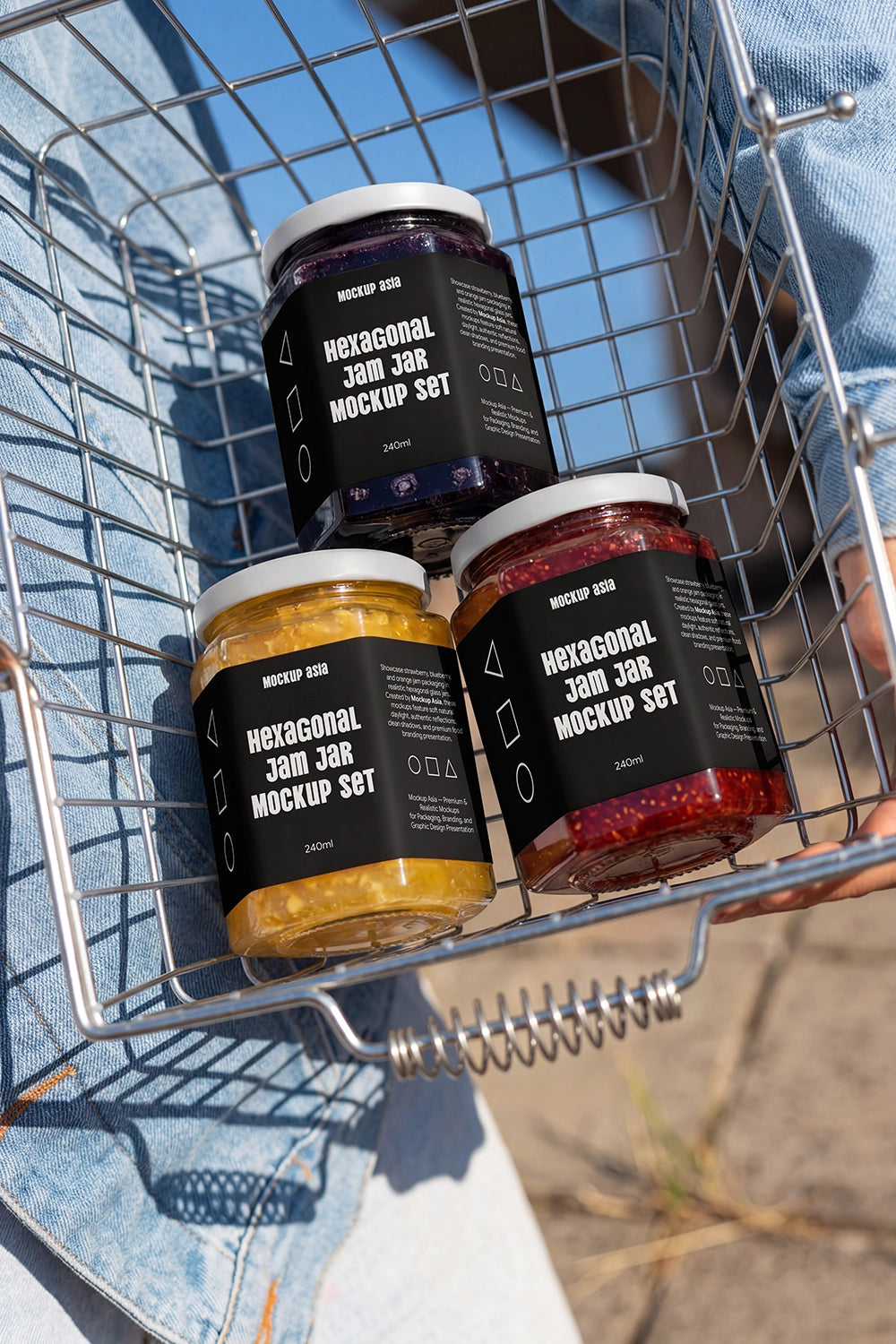 Realistic glass preserve jar mockup collection with editable labels