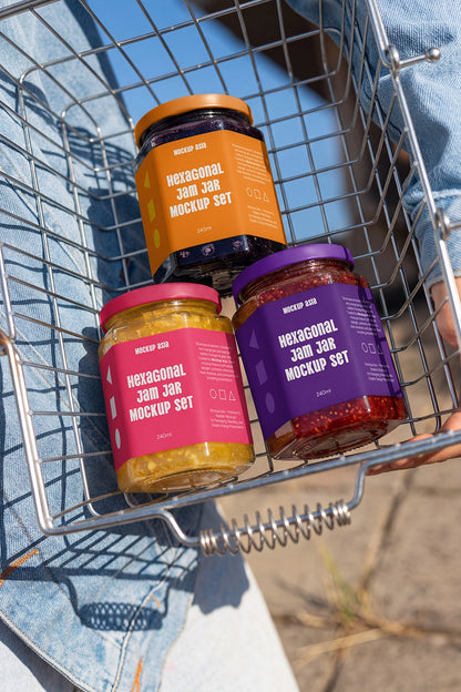 Hexagonal food packaging mockup displayed in lifestyle retail scene