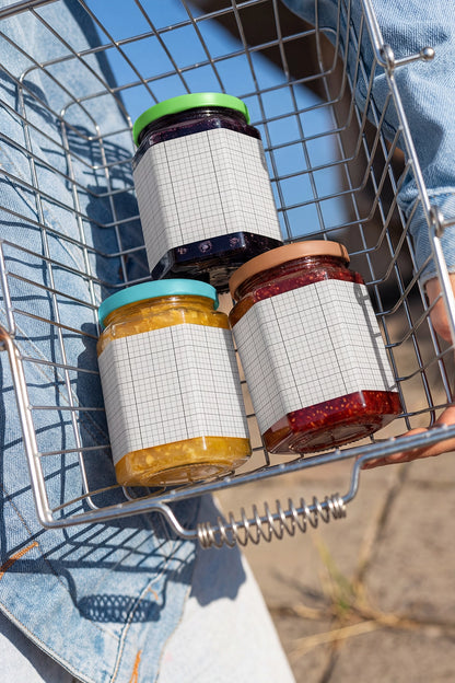 Premium jam and honey jar branding mockup with shopping basket