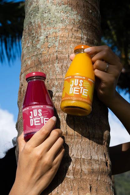 beverage bottle label mockup with two juice bottles branding presentation