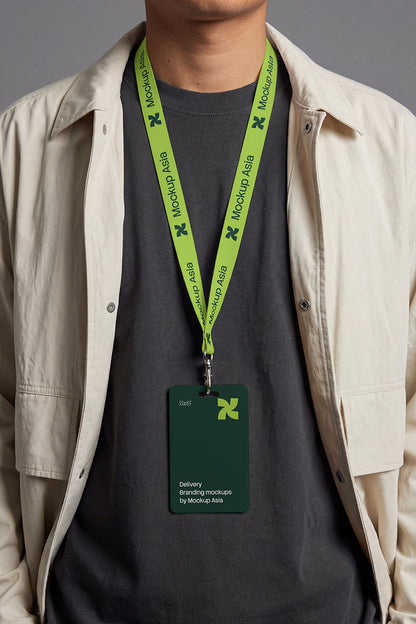 Realistic lanyard mockup PSD for corporate identity and staff credentials