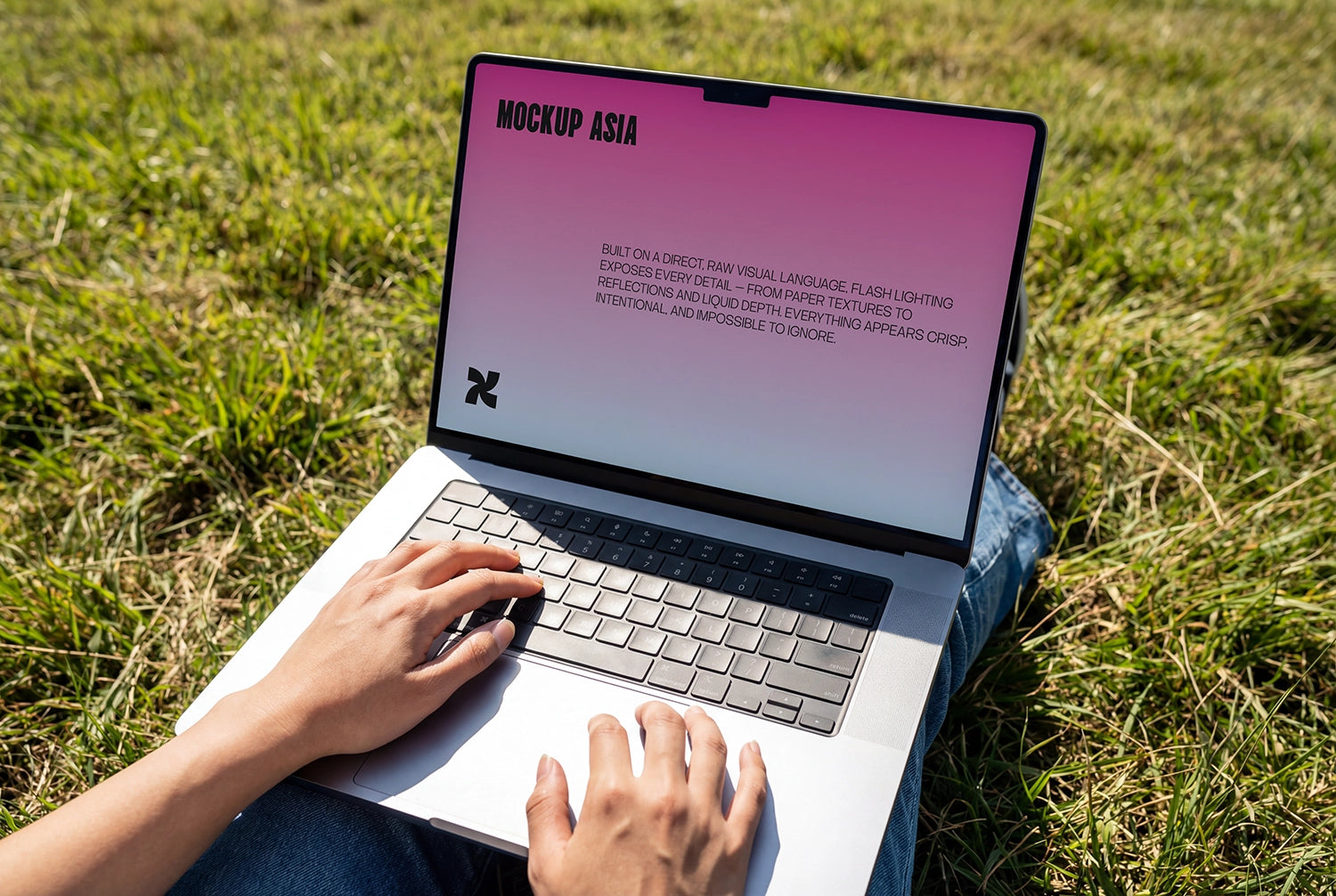 macbook mockup lifestyle scene with person working outside in natural light