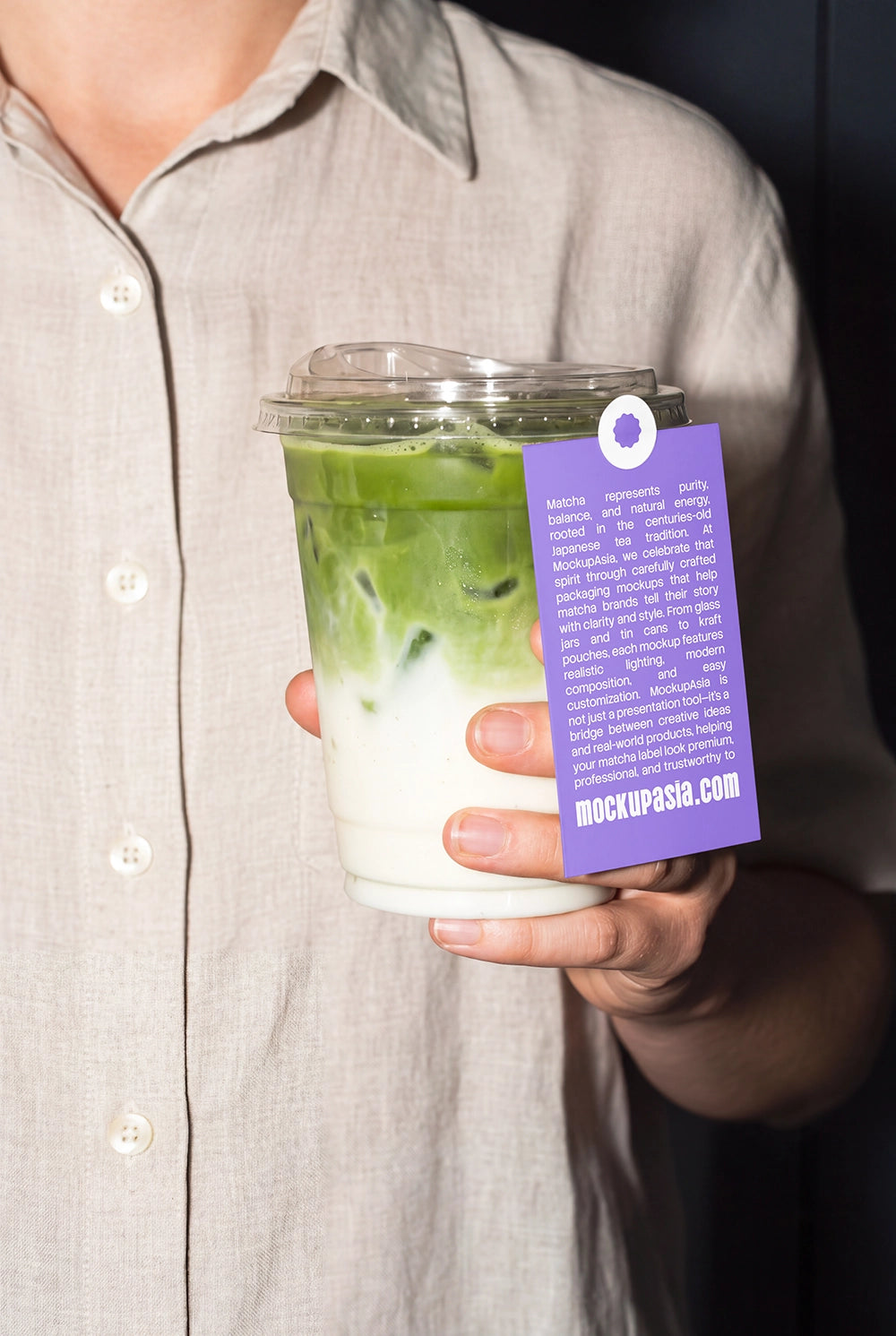 Iced matcha latte packaging mockup with realistic cup details