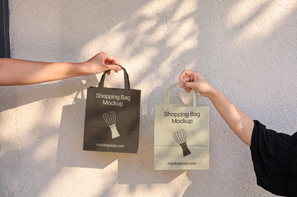 Matcha mockup shopping bag with whisk logo for tea brand packaging