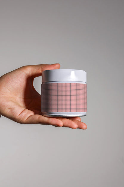 matcha packaging mockup jar with label design in hand, minimal lifestyle product template