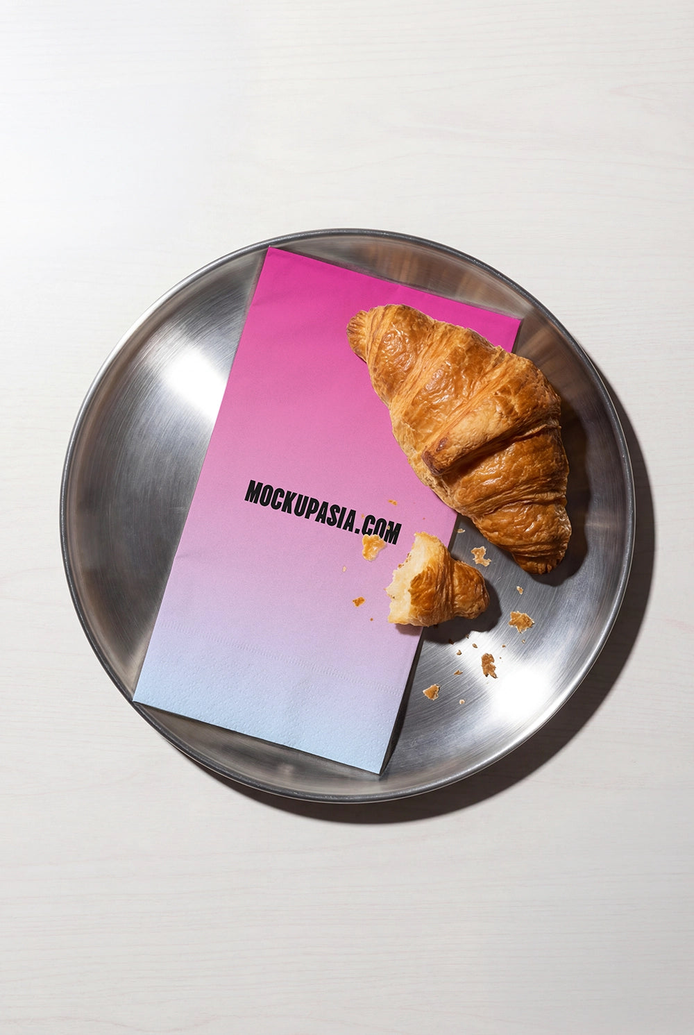 bakery menu mockup with pastry crumbs and bold flash lighting showing clean paper layout for cafe branding