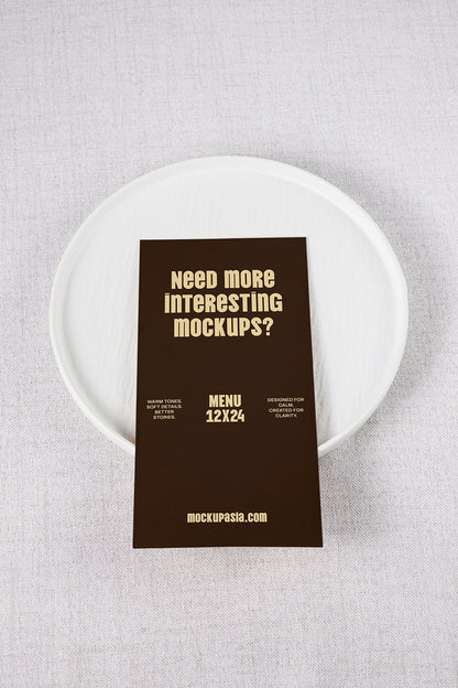 realistic menu mockup with clean typography on plate and neutral fabric background