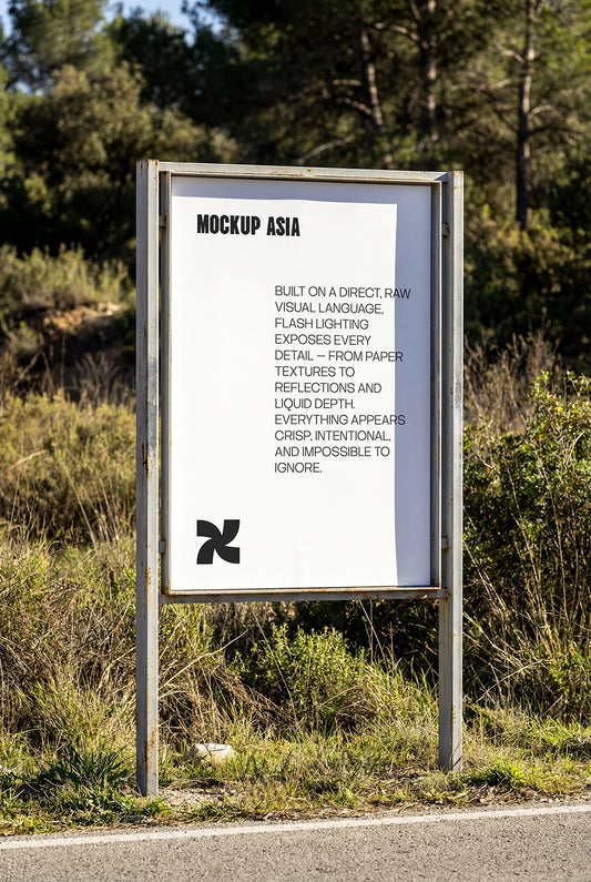 outdoor poster frame mockup with natural sunlight and grass background