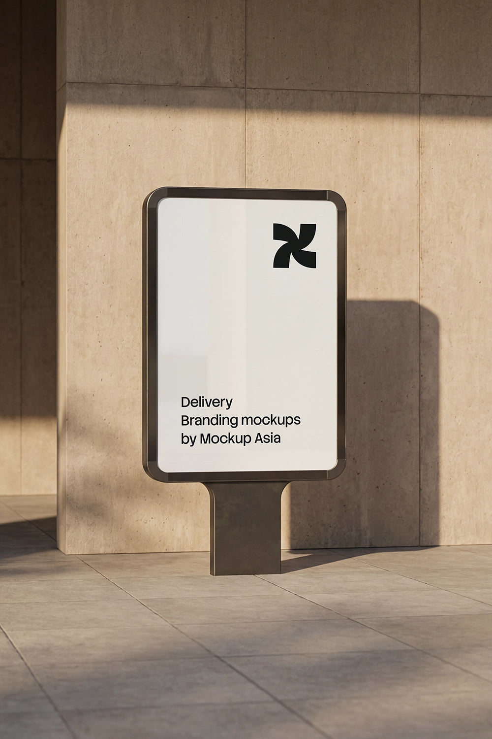 Minimal outdoor sign mockup with freestanding poster display in clean architectural setting