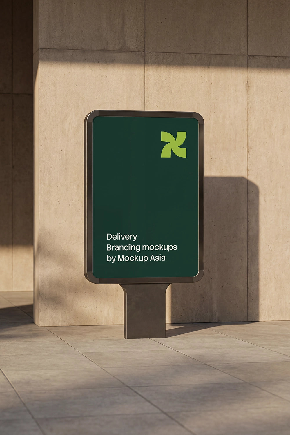 Minimal outdoor sign mockup with freestanding poster display in clean architectural setting