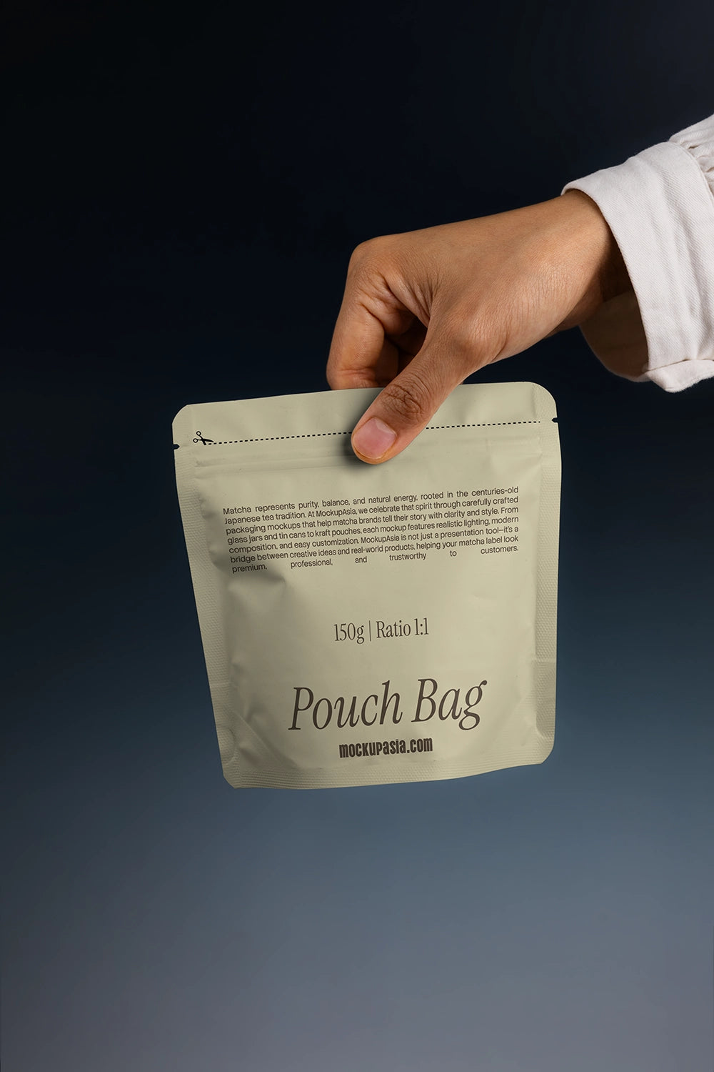 food packaging pouch mockup with resealable zip in hand, modern branding setup