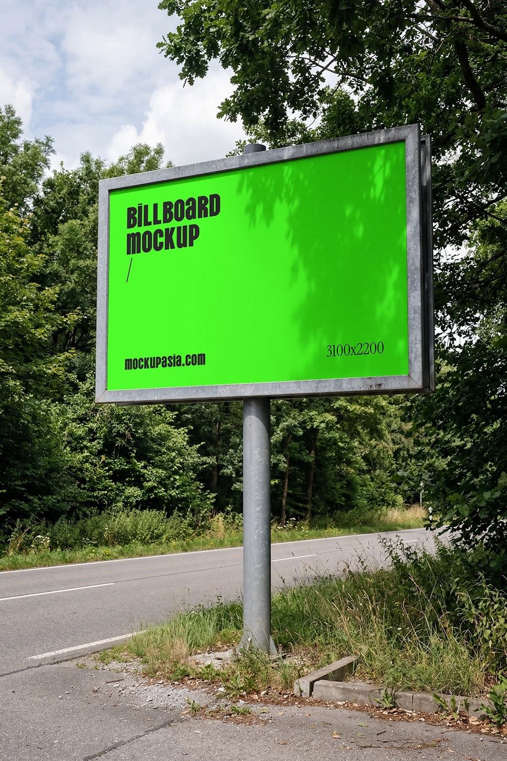 street billboard mockup near road with trees and clean minimal advertising display