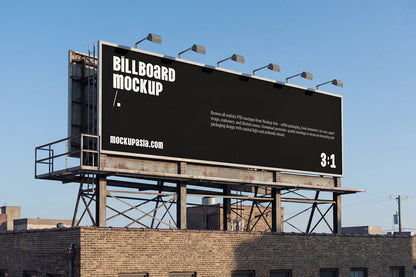 realistic outdoor billboard mockup on industrial frame with wide format advertising display