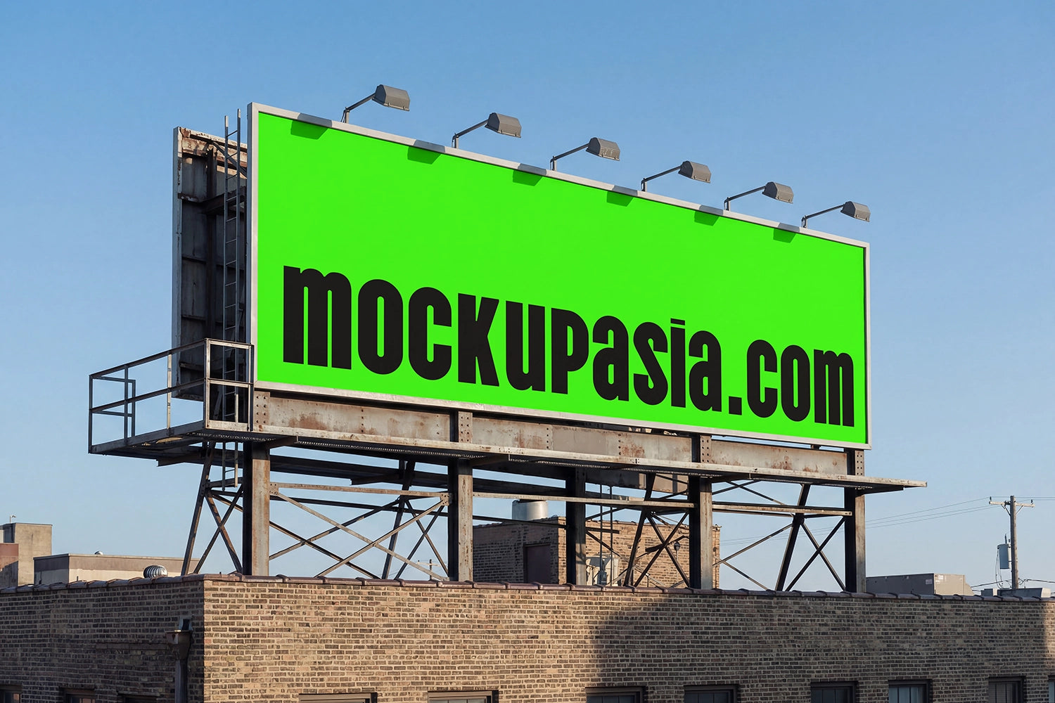 urban rooftop billboard mockup with lighting fixtures and minimalist design layout