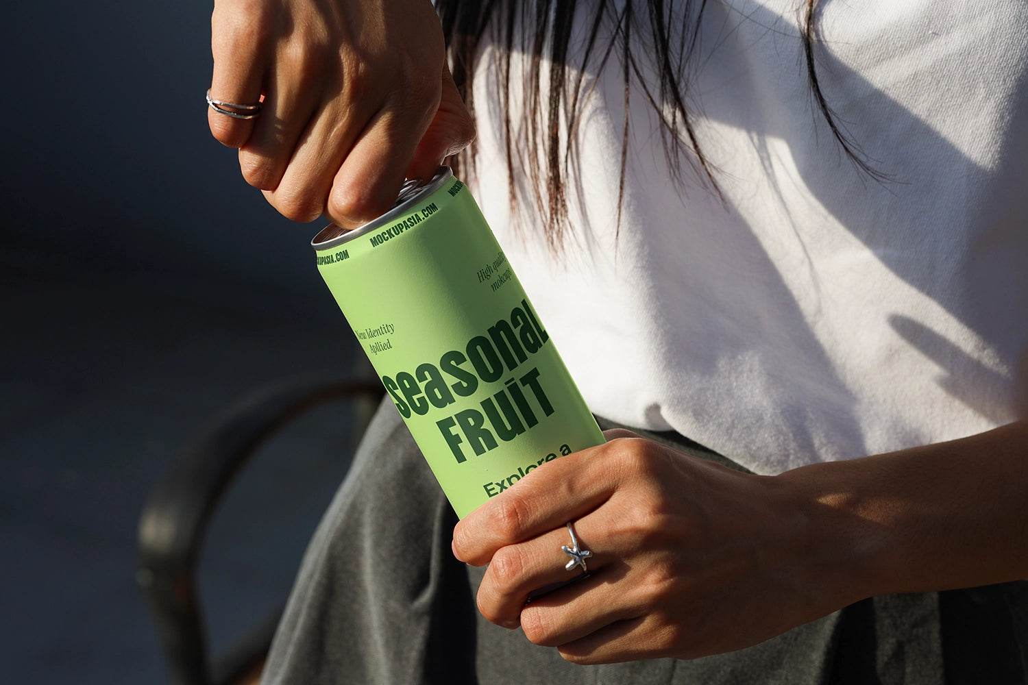 Aluminum beverage can mockup showing pull tab interaction for realistic packaging presentation