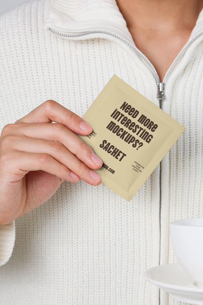 small packet mockup for branding with soft lighting and lifestyle presentation