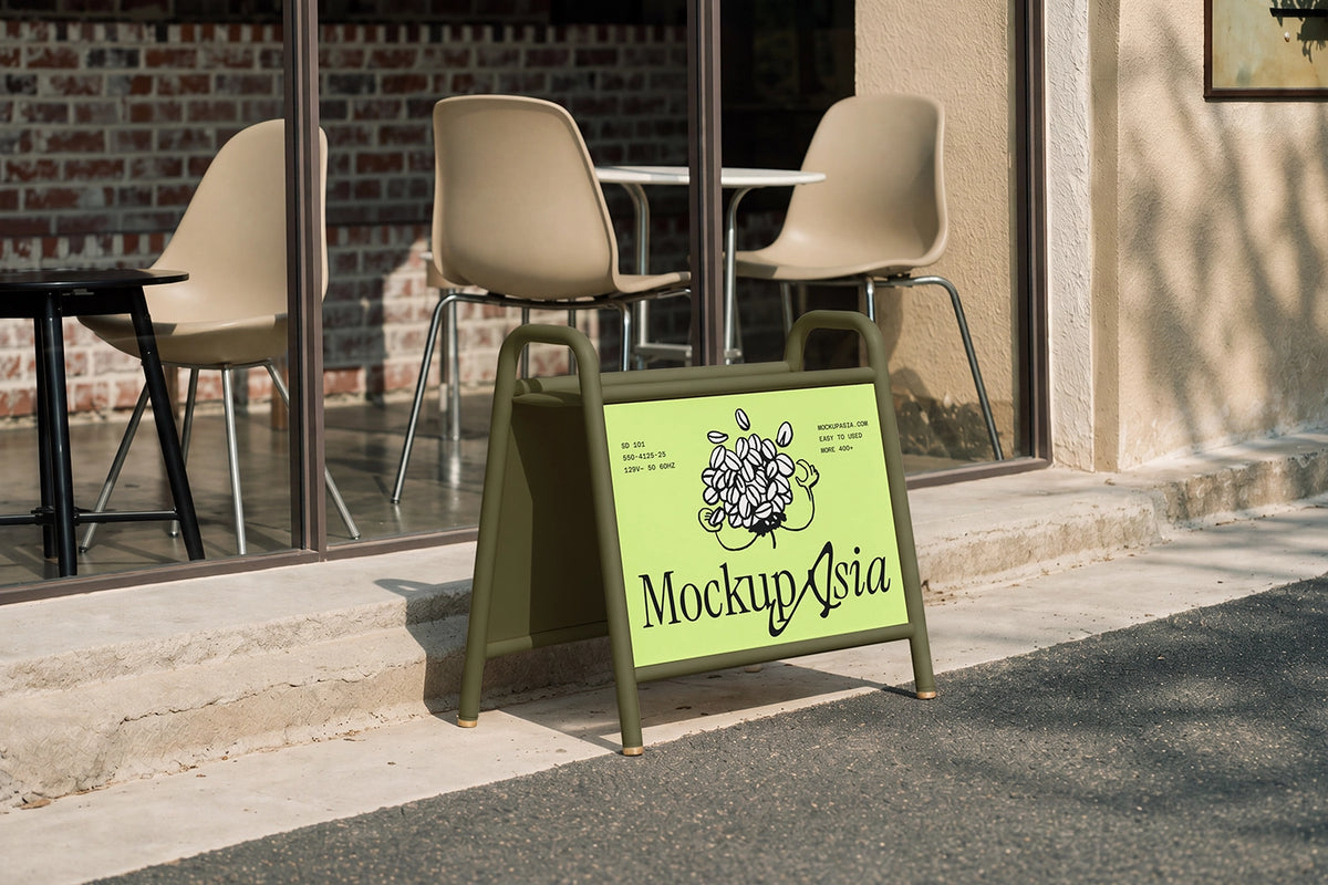 Bakery and dessert shop sidewalk menu sign mockup film tone