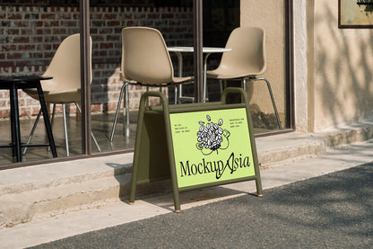 Bakery and dessert shop sidewalk menu sign mockup film tone