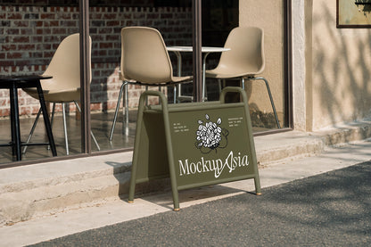 Sidewalk sign mockup with editable frame color and carry handles