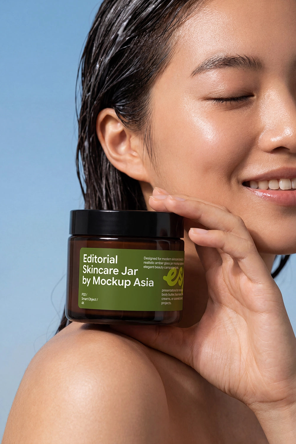 Luxury skincare packaging mockup with editable glass jar label