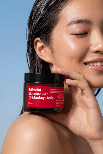 Beauty product jar mockup featuring natural editorial lighting
