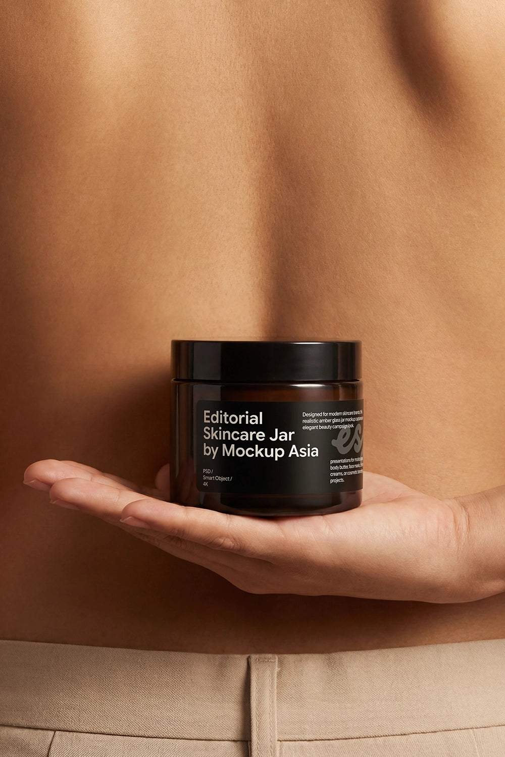 Cosmetic cream jar mockup featuring realistic amber glass packaging.