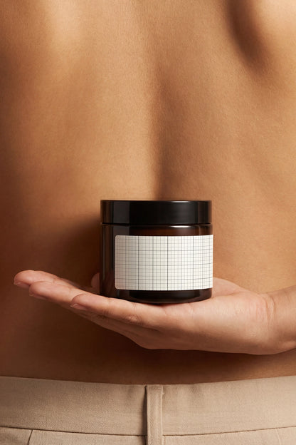 Amber cream jar PSD mockup for skincare product presentation.
