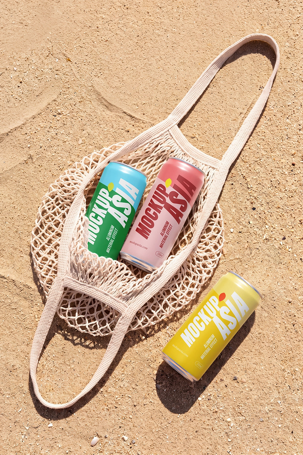 Aluminum beverage can mockup with metallic reflections and natural sunlight