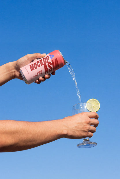 Sleek beverage can mockup with metallic aluminum material effect