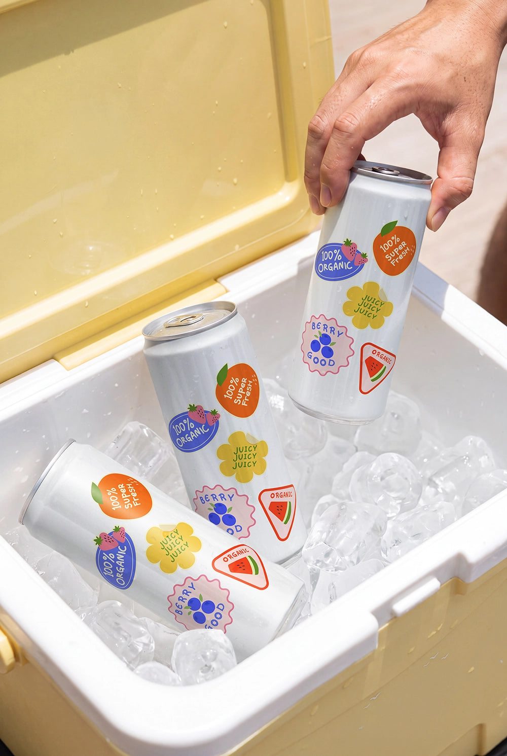 Realistic chilled beverage packaging mockup with aluminum material effect
