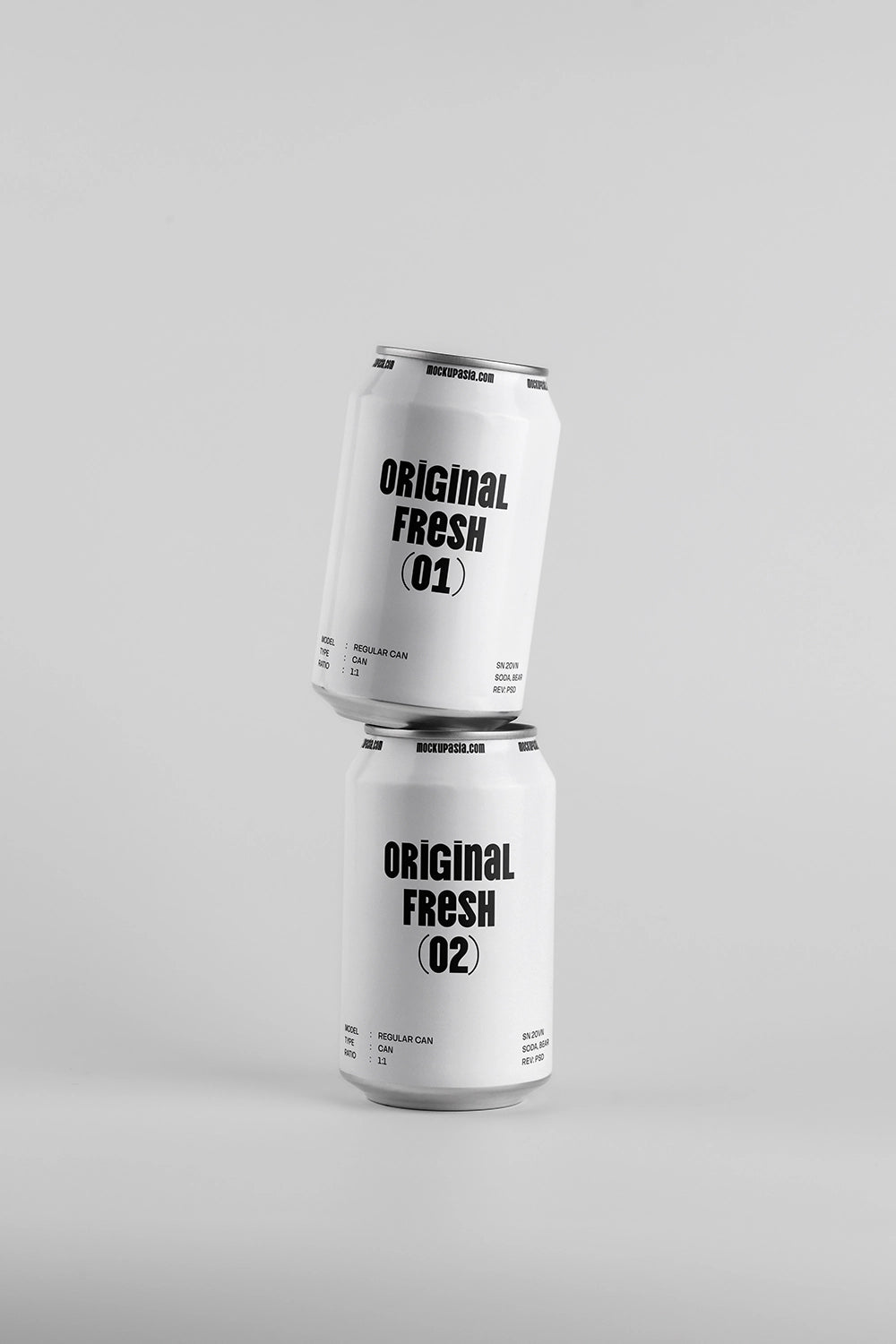 Stacked soda cans mockup two aluminum cans vertical balance minimal packaging design template