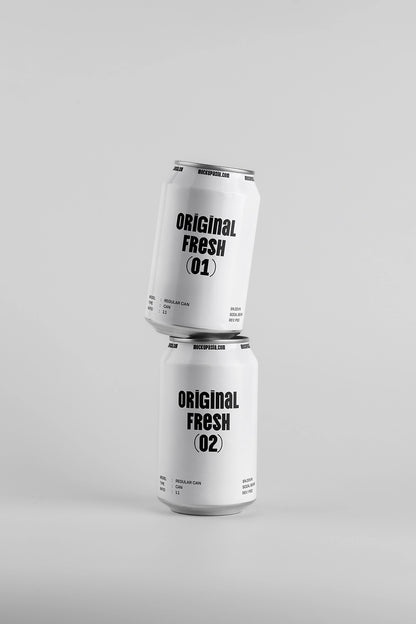 Stacked soda cans mockup two aluminum cans vertical balance minimal packaging design template