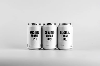 Three aluminum soda cans mockup front aligned minimal packaging design clean white background