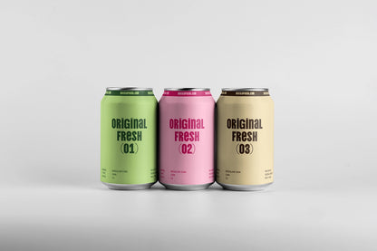 Set of 3 blank beverage cans mockup realistic lighting soft shadow branding presentation template
