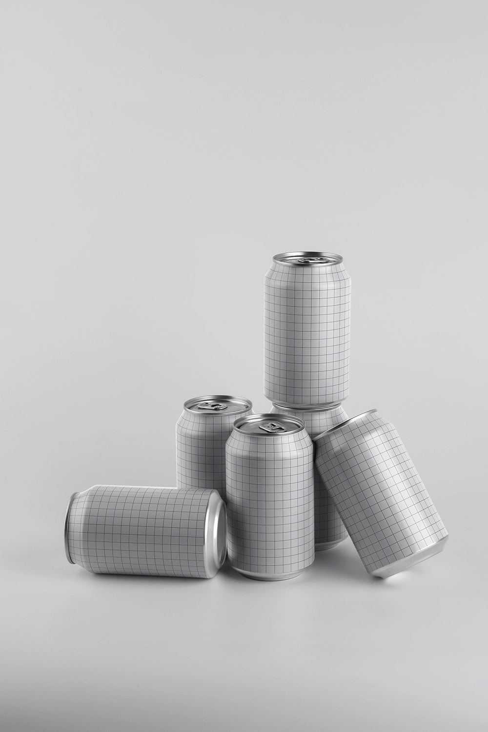 Aluminum can mockup collection colorful beverage cans dynamic layout PSD packaging presentation