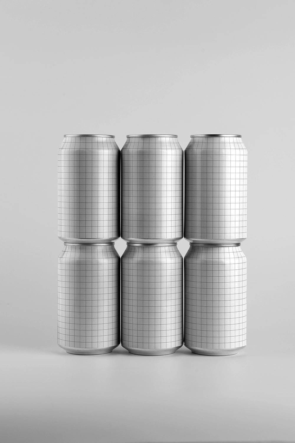Aluminum can mockup collection six cans multi color packaging display PSD presentation