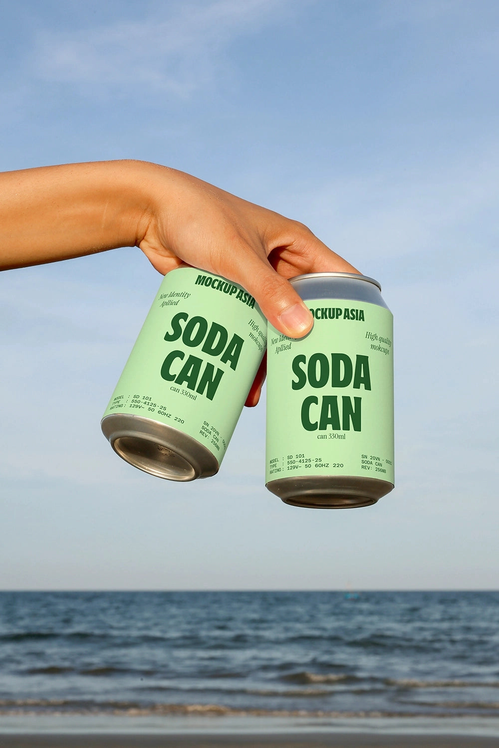 aluminum soda can mockup with minimal branding and natural outdoor lighting