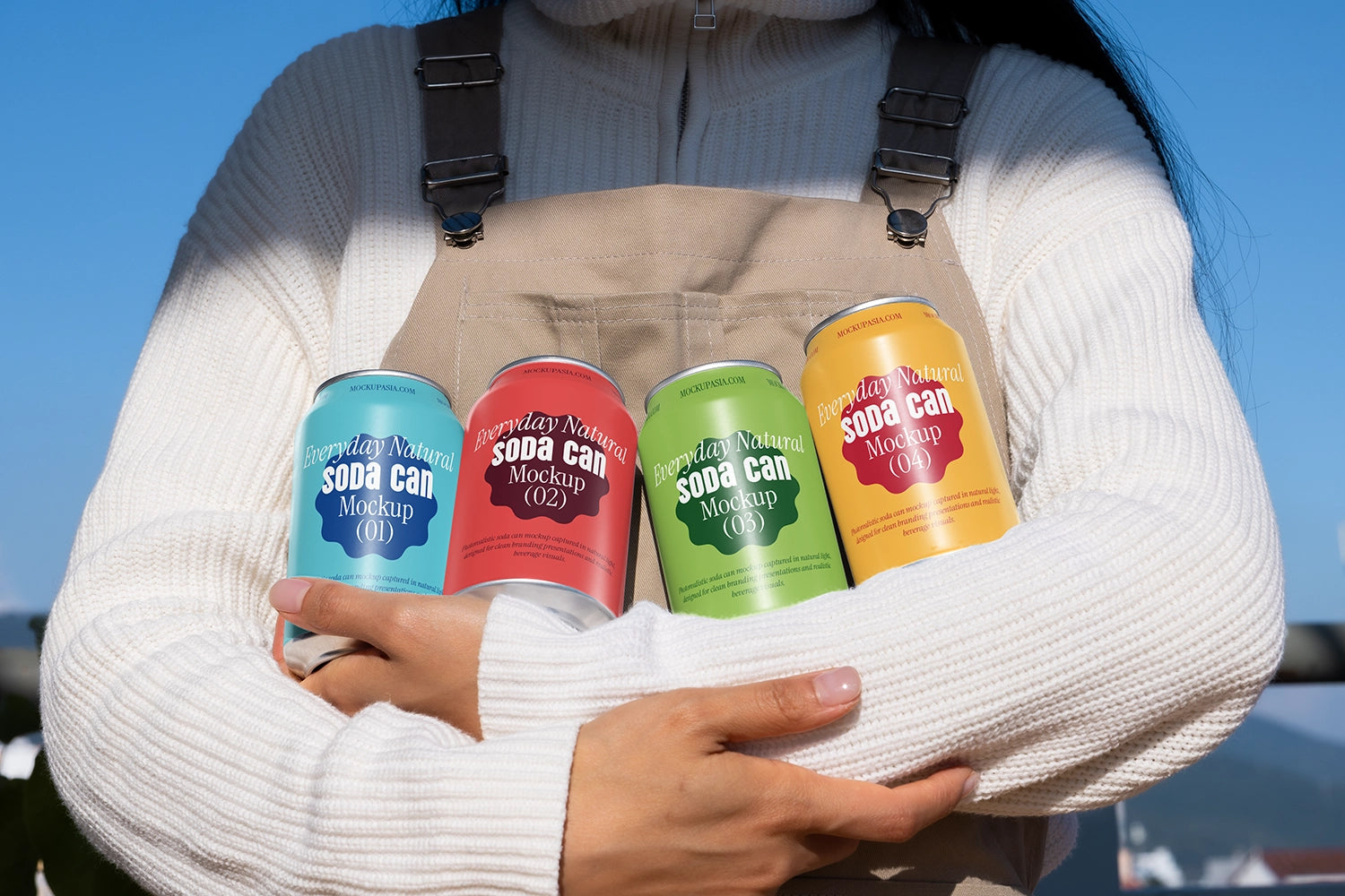 Aluminum soda can mockup collection handheld outdoor realistic packaging PSD presentation